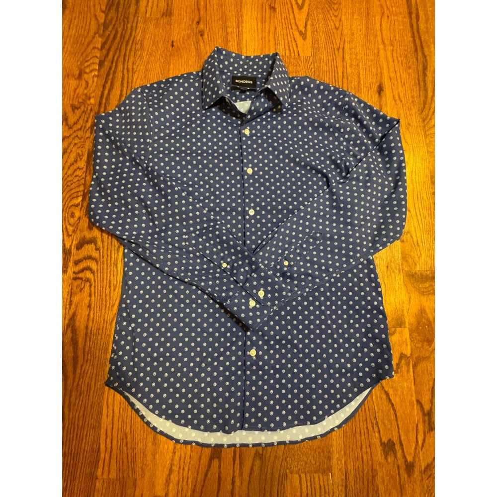 Bonobos Tailored Fit Blue Floral Geometric Print Button Down Shirt Mens Large